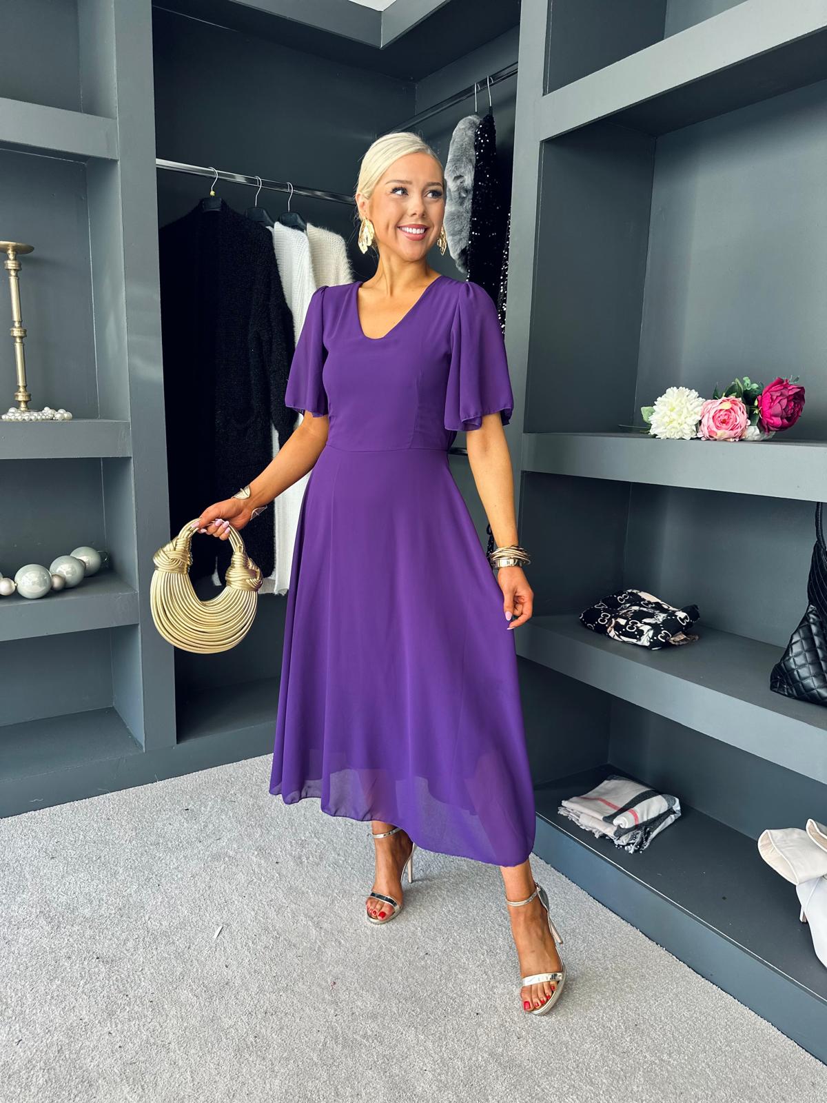 Clodagh V Neck Midi Dress Violet