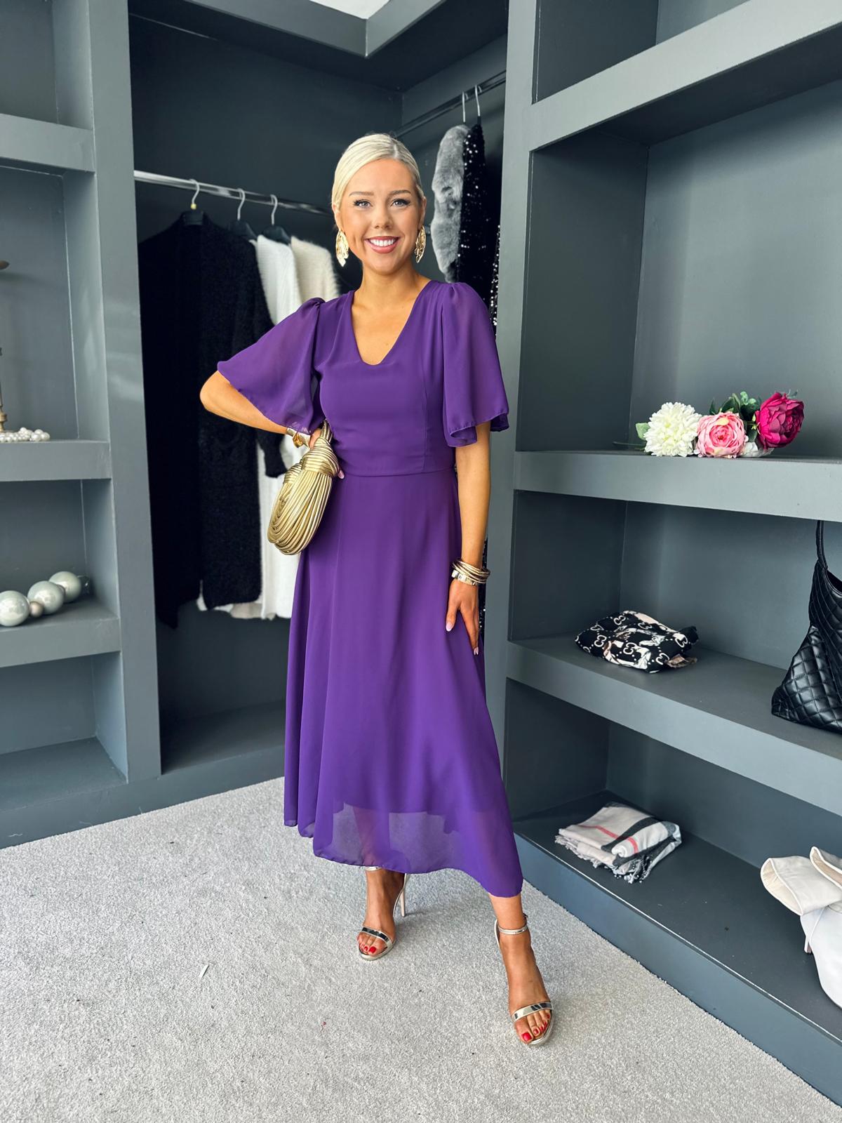 Clodagh V Neck Midi Dress Violet