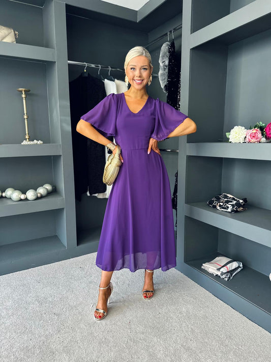 Clodagh V Neck Midi Dress Violet