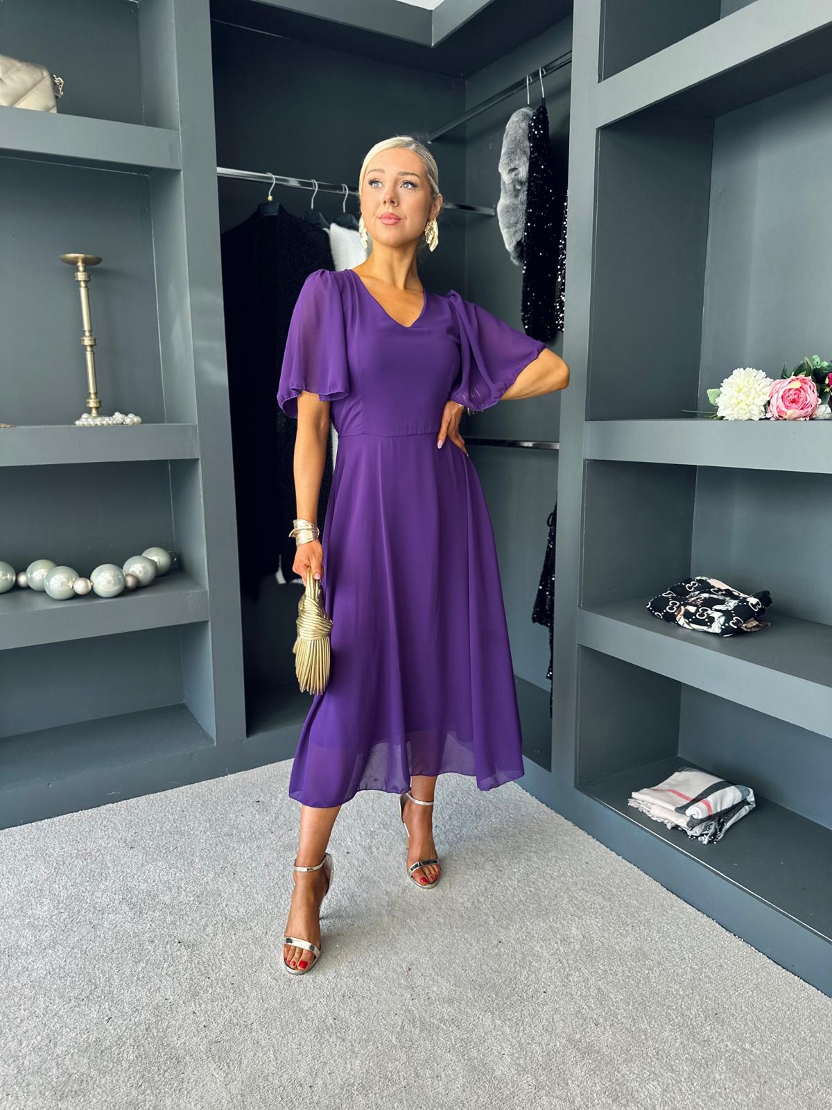 Clodagh V Neck Midi Dress Violet