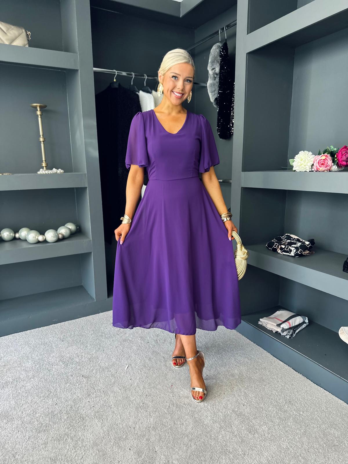 Clodagh V Neck Midi Dress Violet