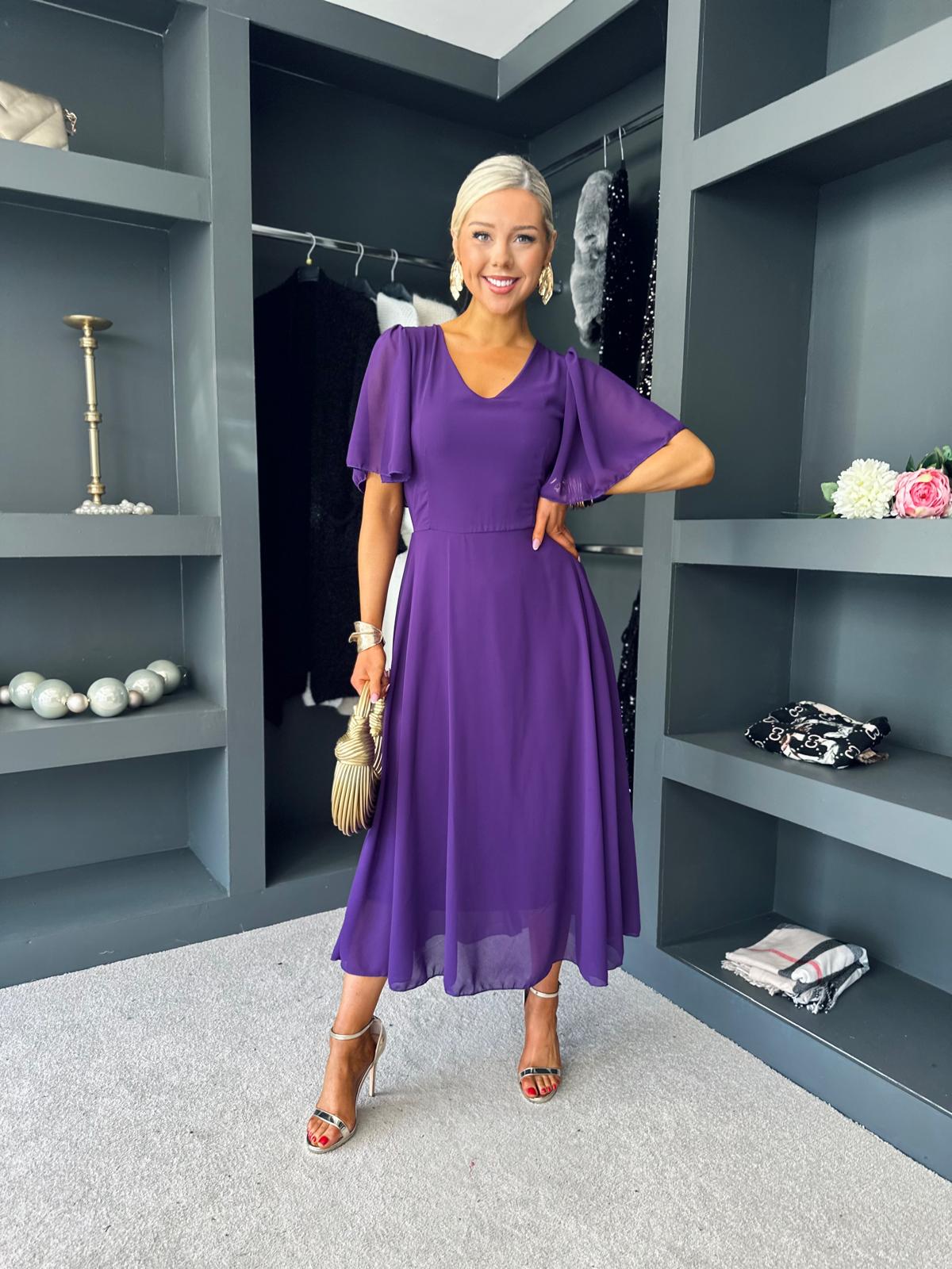 Clodagh V Neck Midi Dress Violet