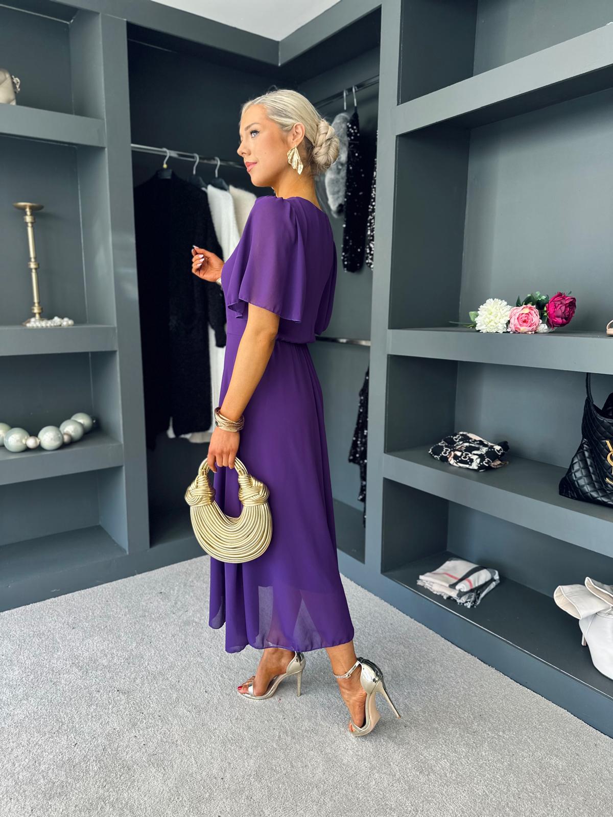 Clodagh V Neck Midi Dress Violet