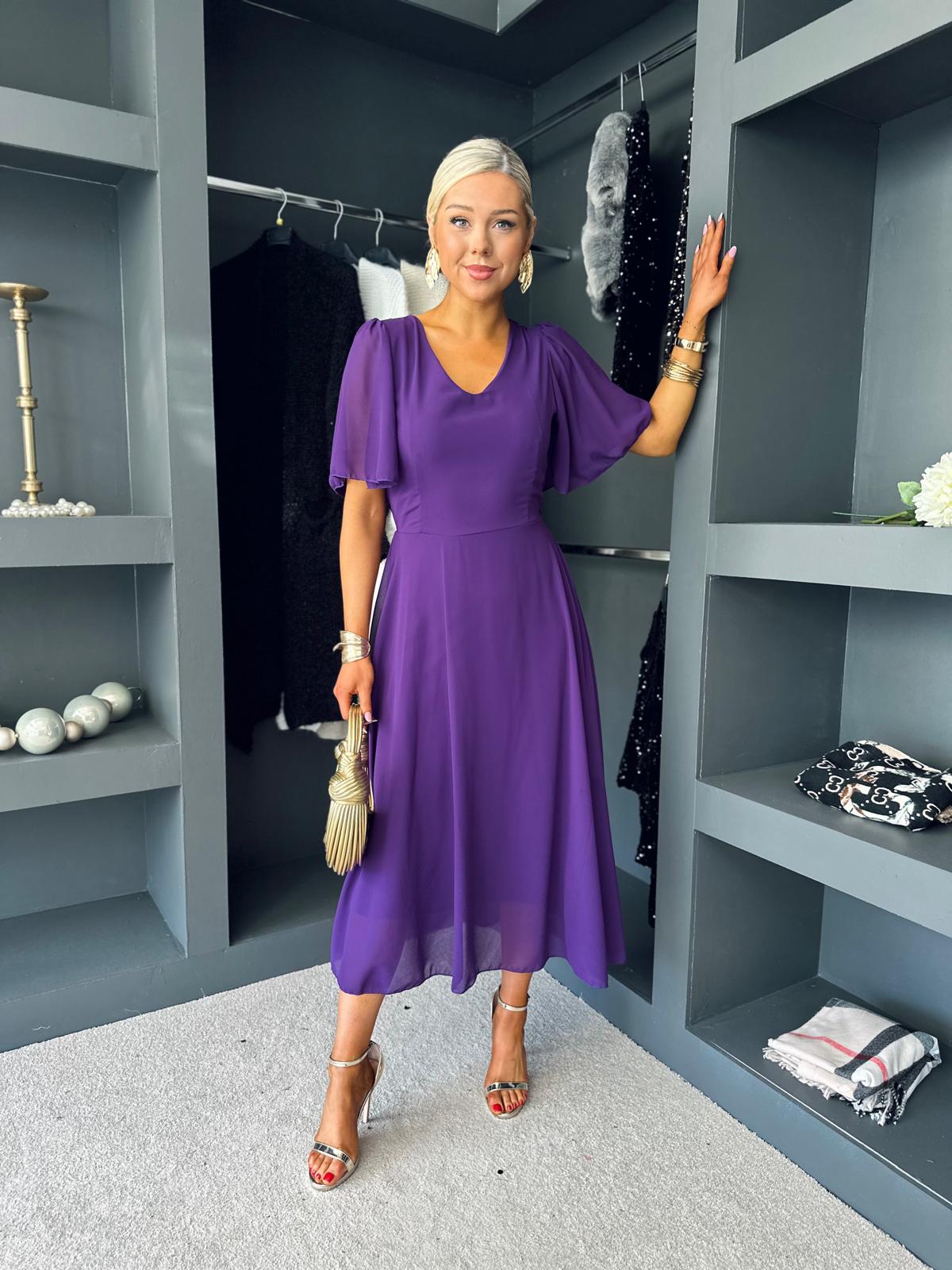 Clodagh V Neck Midi Dress Violet