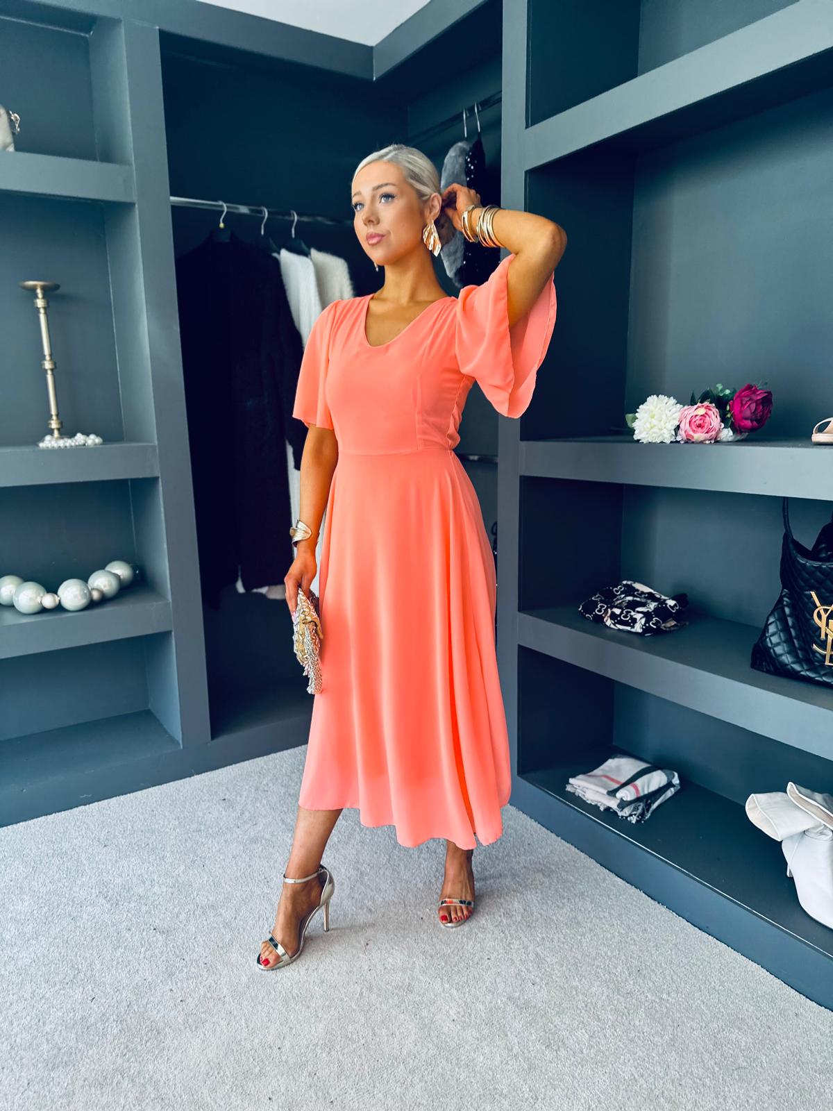 Clodagh V Neck Midi Dress Peach