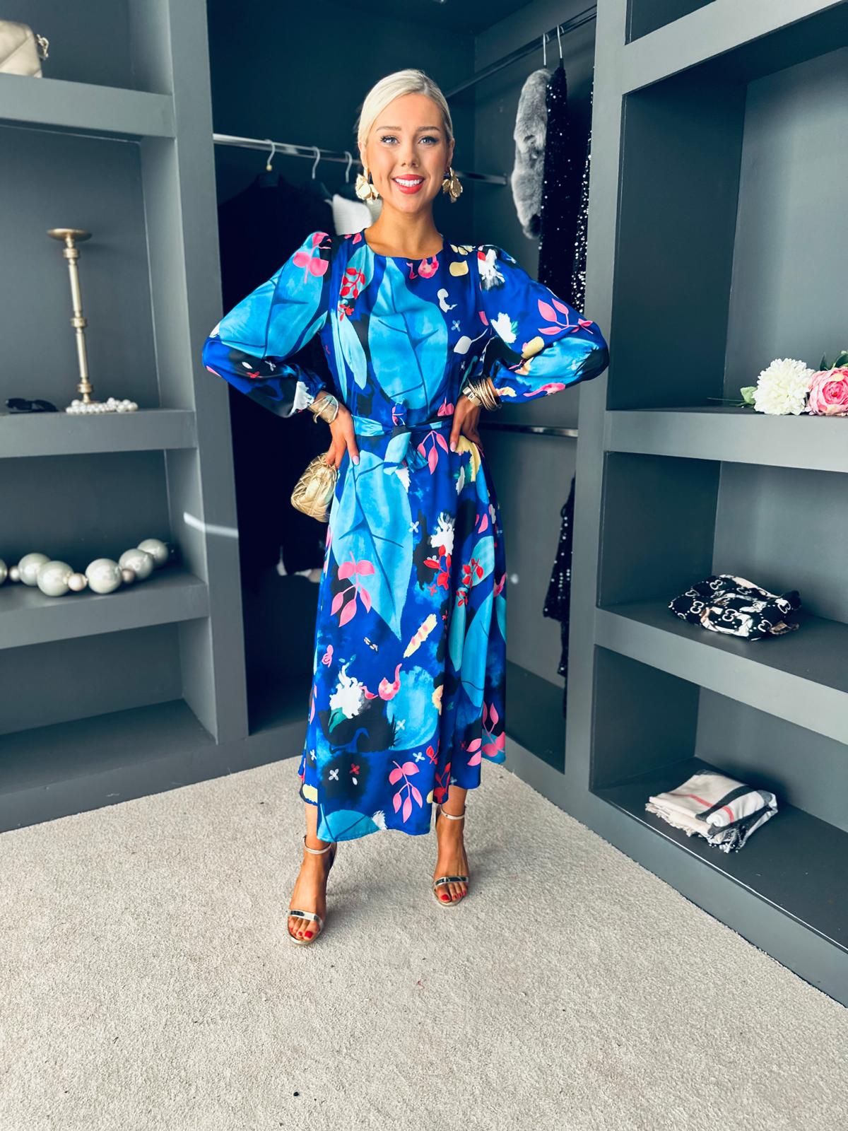 Aideen Round Neck Midi Dress Blue