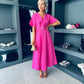 Cara Belted Midi Dress Fuchsia