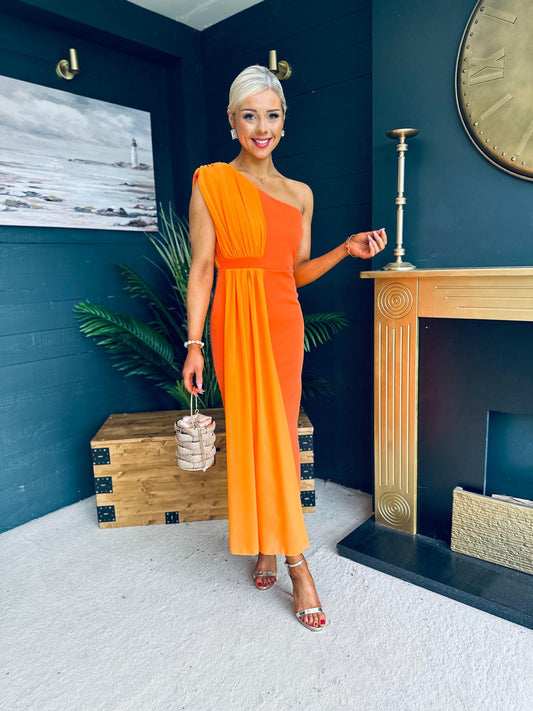 Nadine Two Tone Occasion Midi Dress Orange