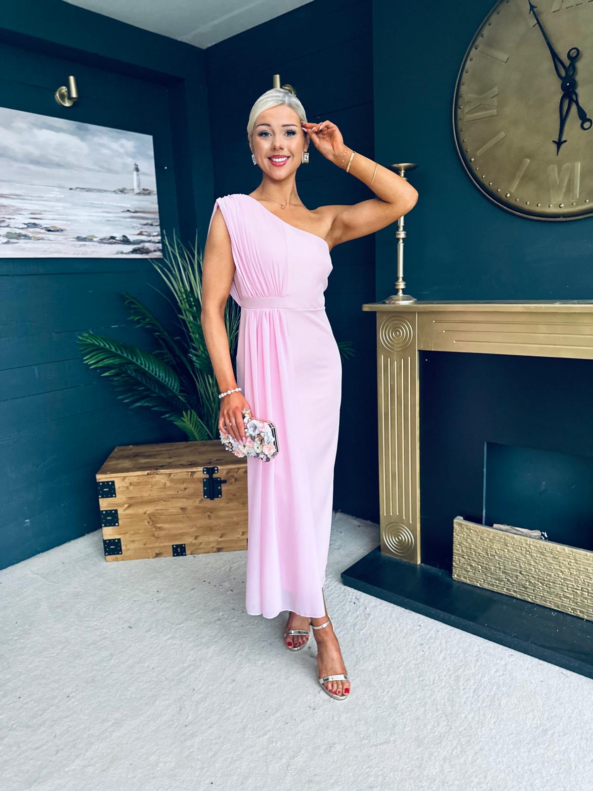 Nadia One Shoulder Occasion Midi Dress Pwr Pink