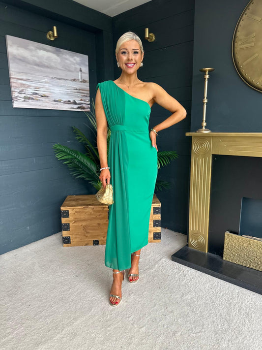 Nadine Two Tone Occasion Midi Dress Green