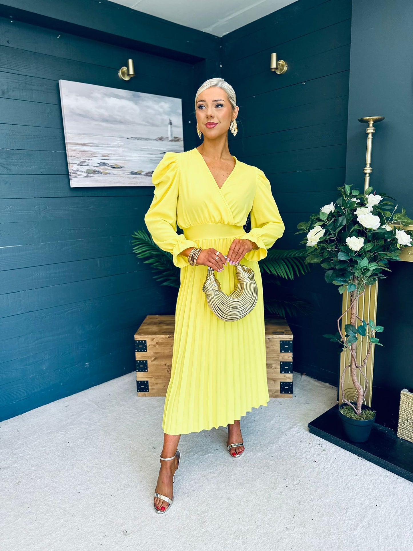 Aisling Pleated Midi Dress Daffodil