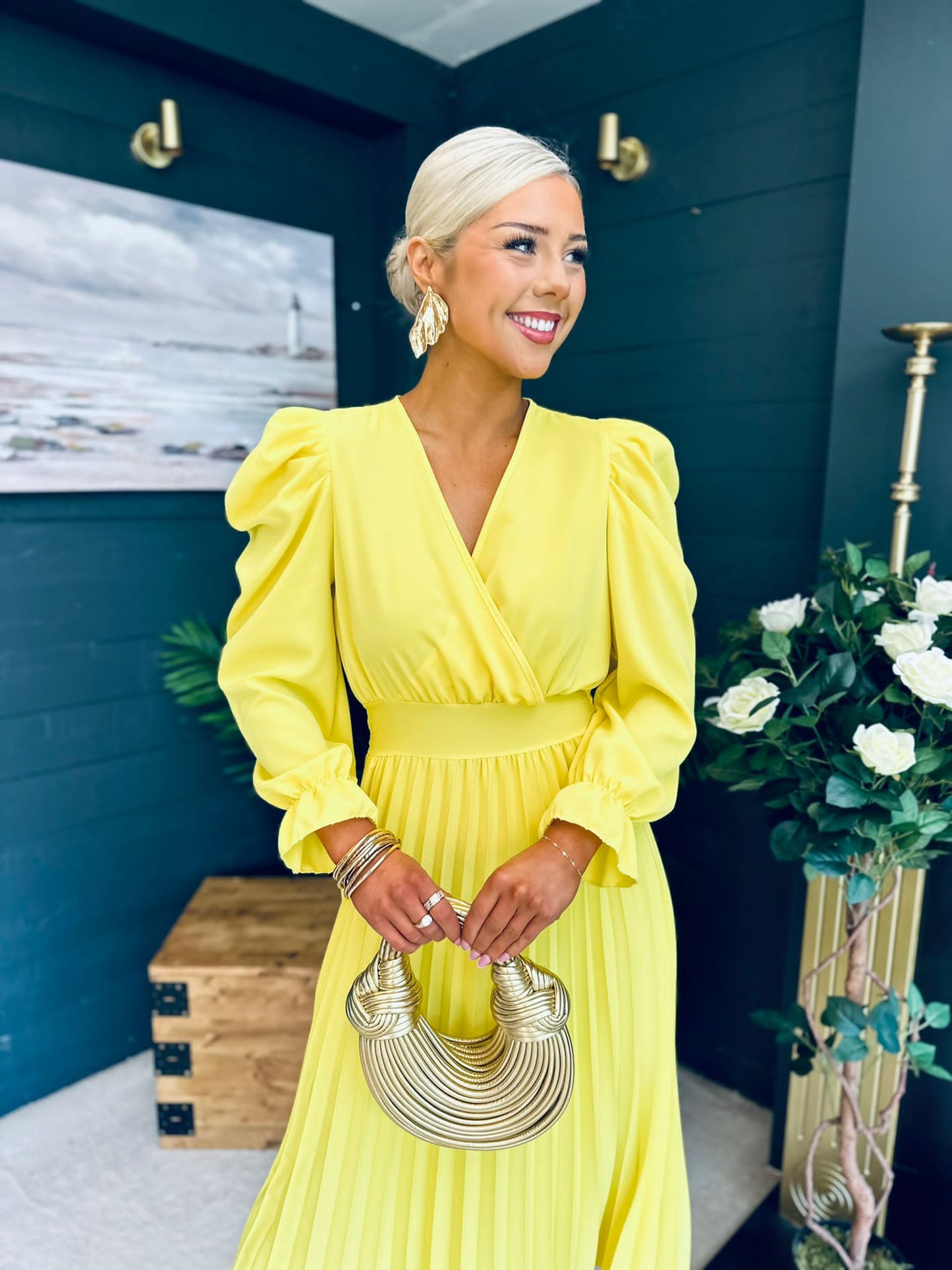 Aisling Pleated Midi Dress Daffodil