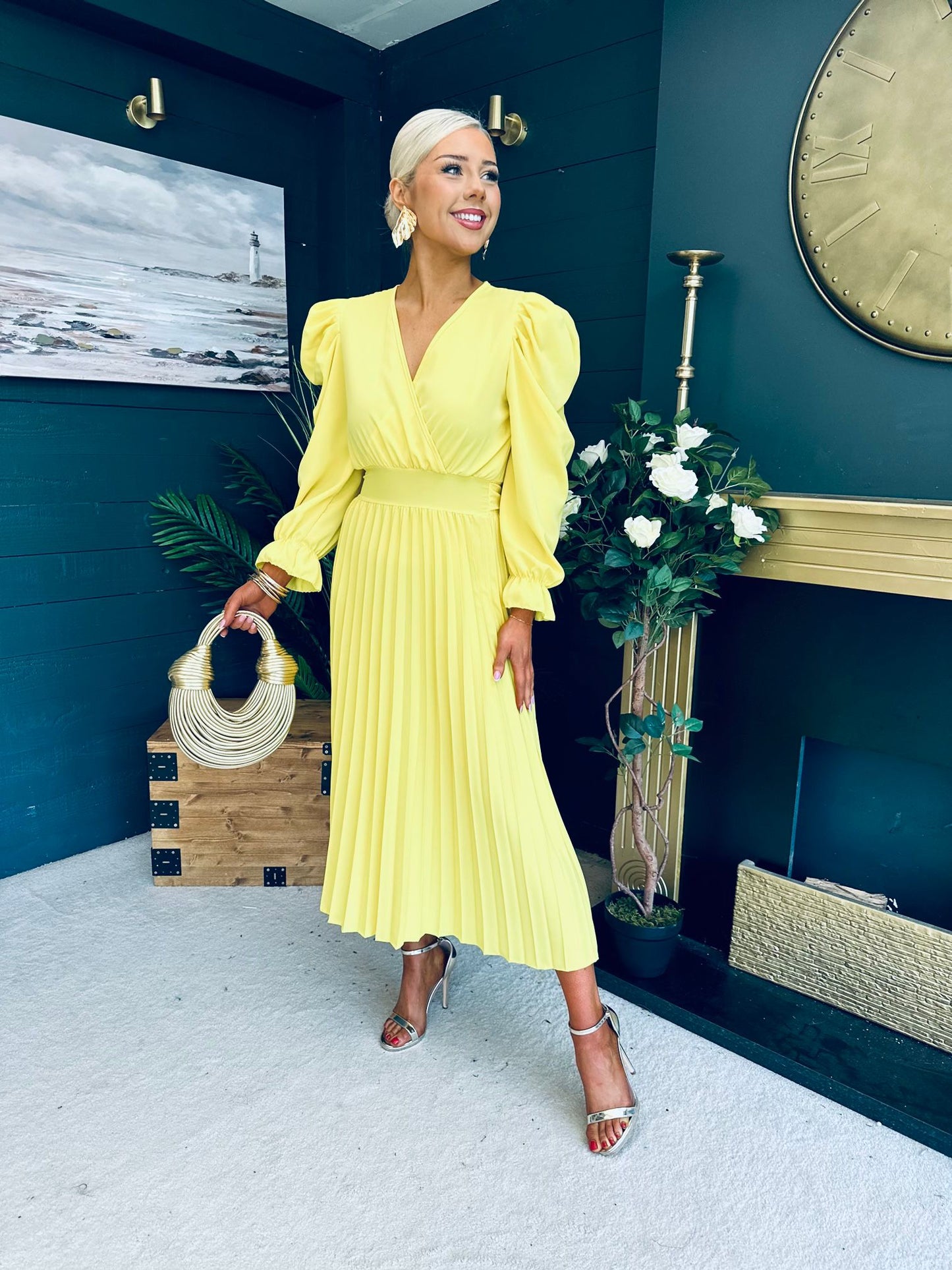 Aisling Pleated Midi Dress Daffodil