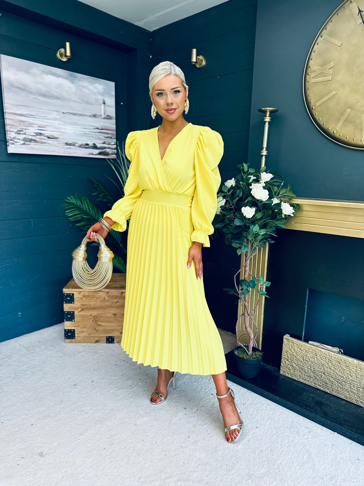 Aisling Pleated Midi Dress Daffodil