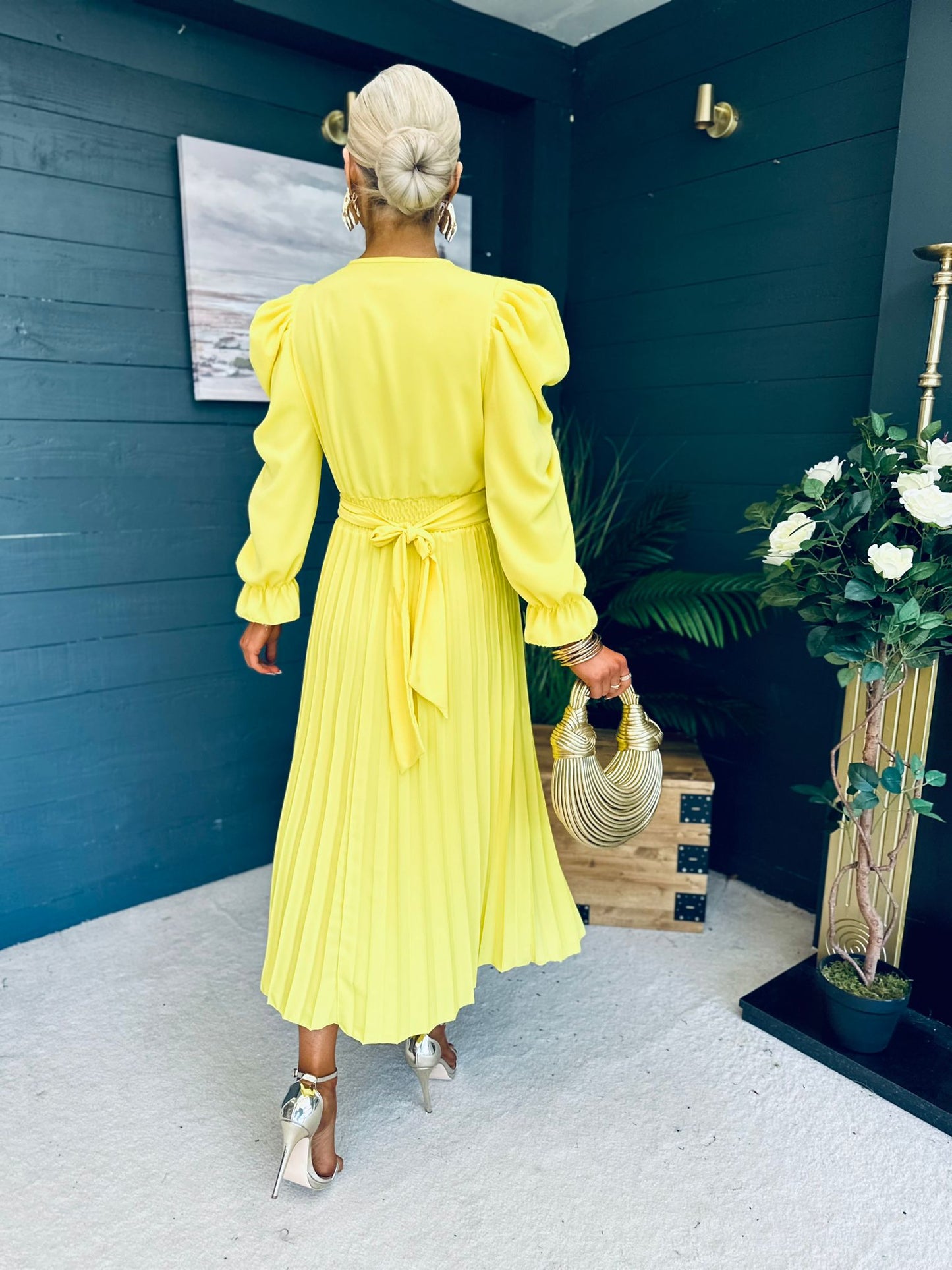 Aisling Pleated Midi Dress Daffodil