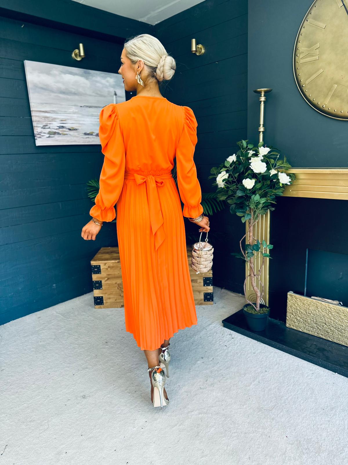 Aisling Pleated Midi Dress Orange