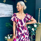 Baylor Animal Print Puff Sleeve Smock Dress Cream & Purple