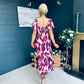 Baylor Animal Print Puff Sleeve Smock Dress Cream & Purple