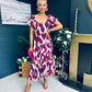 Baylor Animal Print Puff Sleeve Smock Dress Cream & Purple