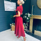 Poppie Bow Detail Midi Dress Burgundy