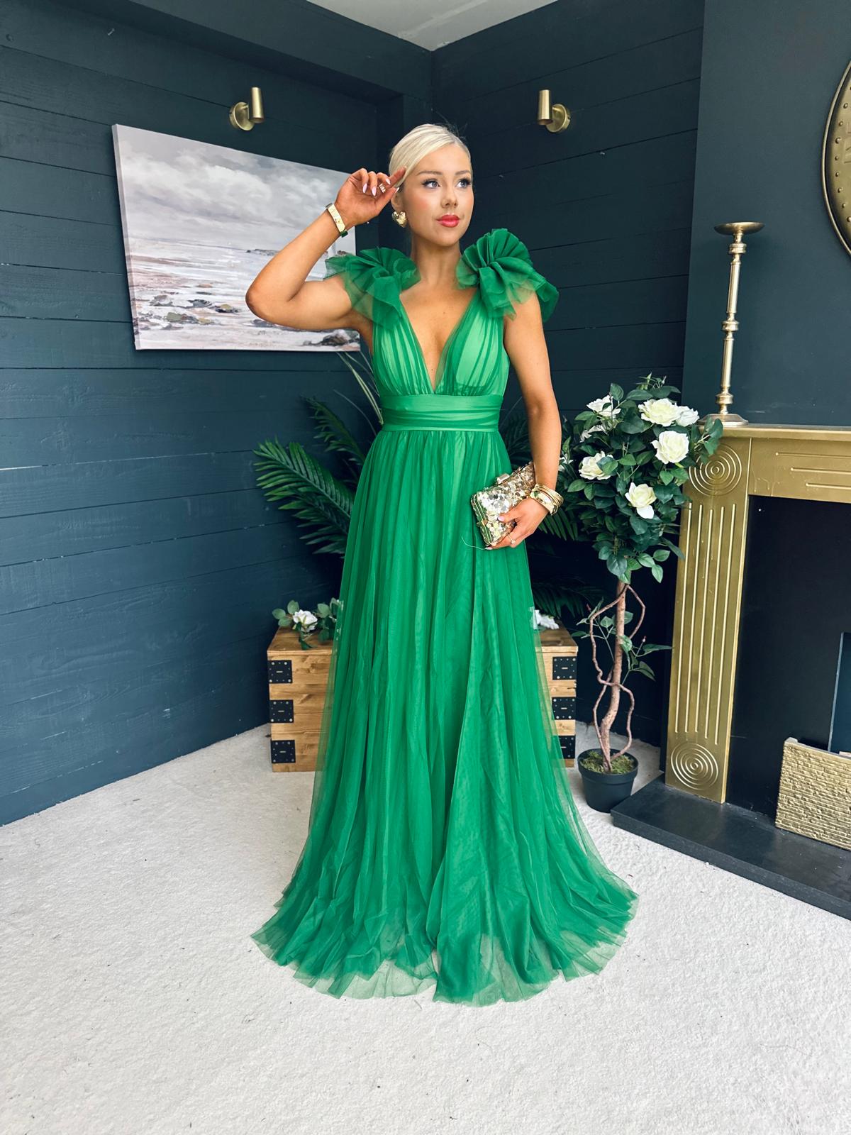 Bianca Occasion Tulle Maxi Dress Green