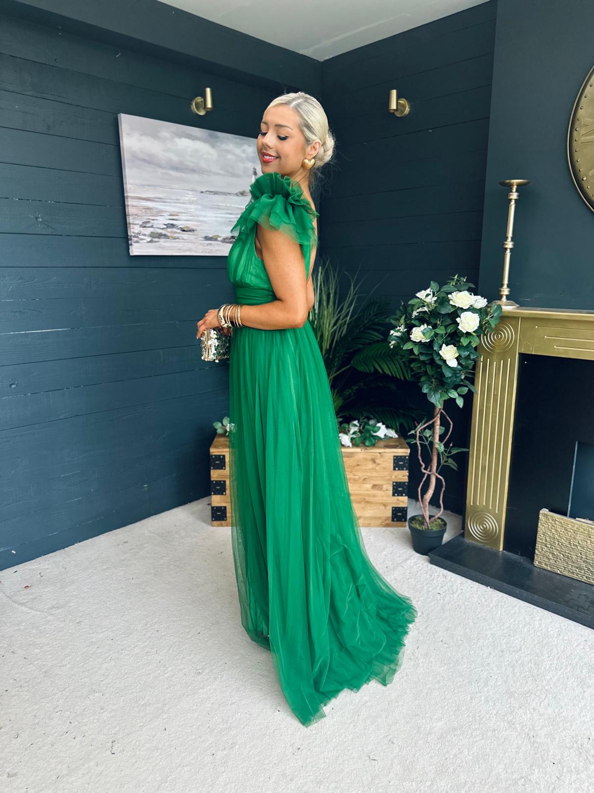 Bianca Occasion Tulle Maxi Dress Green