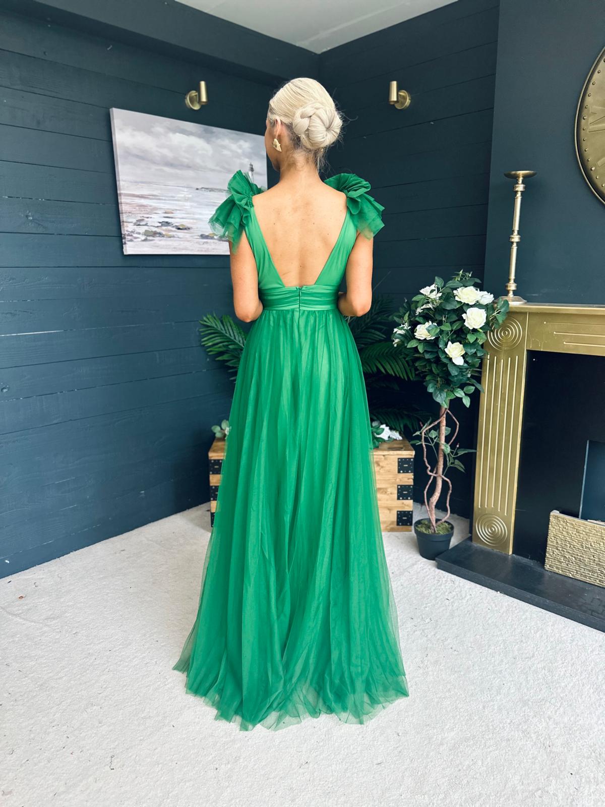 Bianca Occasion Tulle Maxi Dress Green