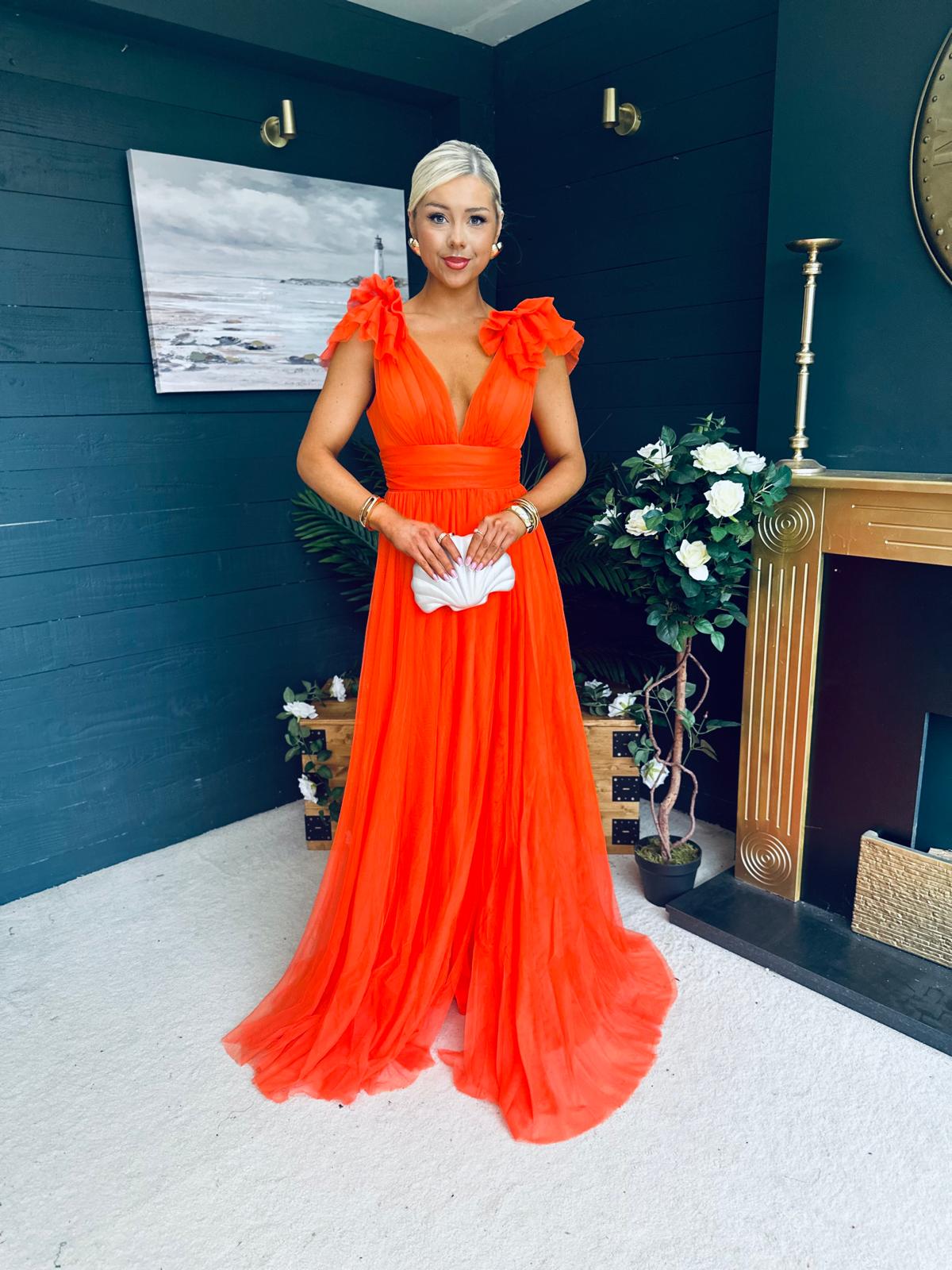 Bianca Occasion Tulle Maxi Dress Orange