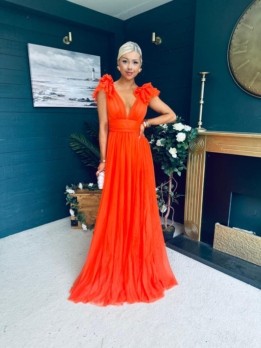 Bianca Occasion Tulle Maxi Dress Orange