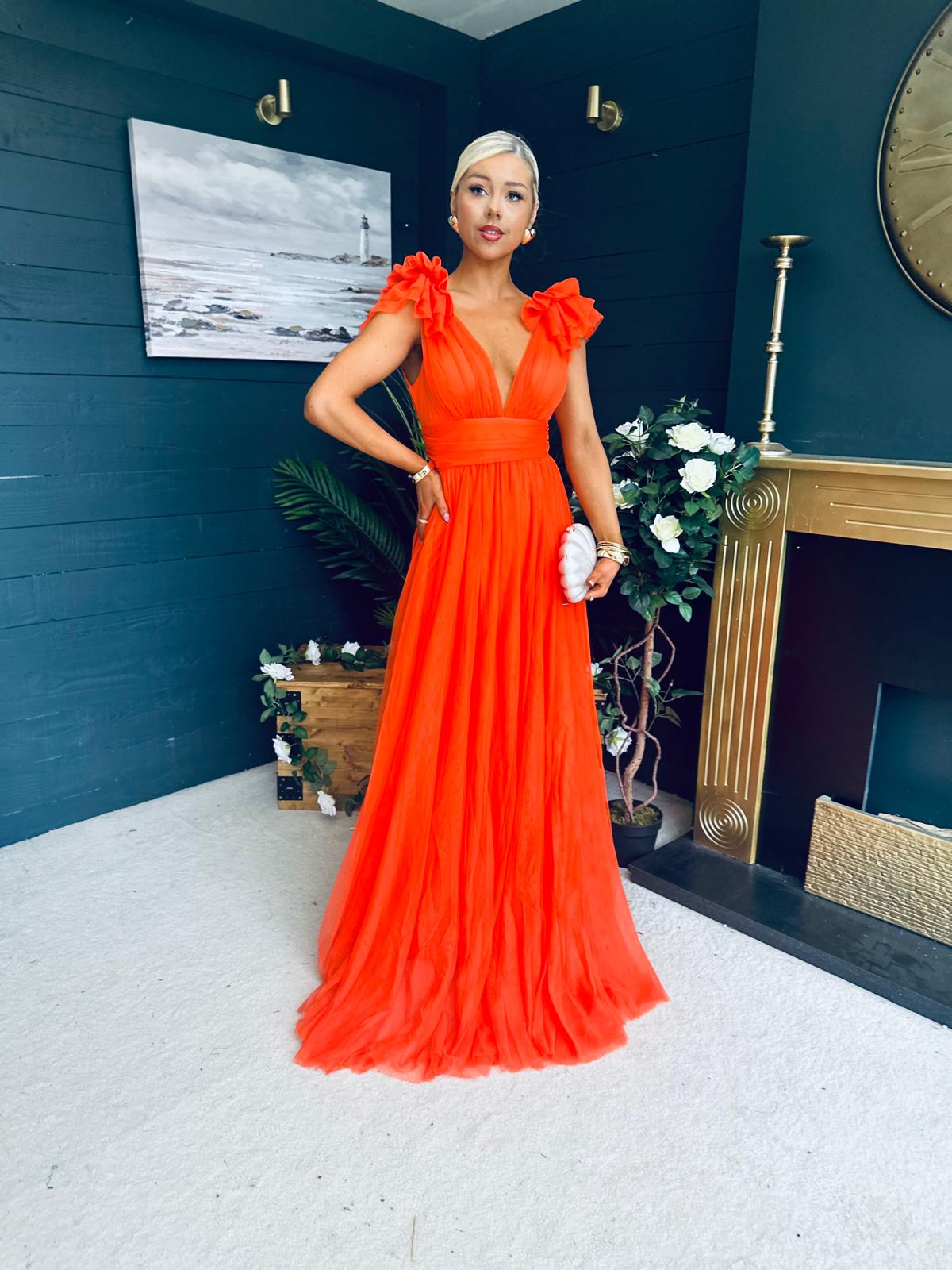 Bianca Occasion Tulle Maxi Dress Orange