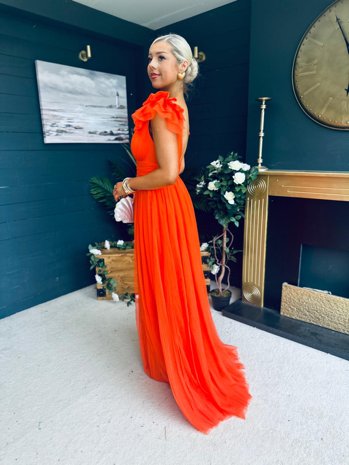 Bianca Occasion Tulle Maxi Dress Orange