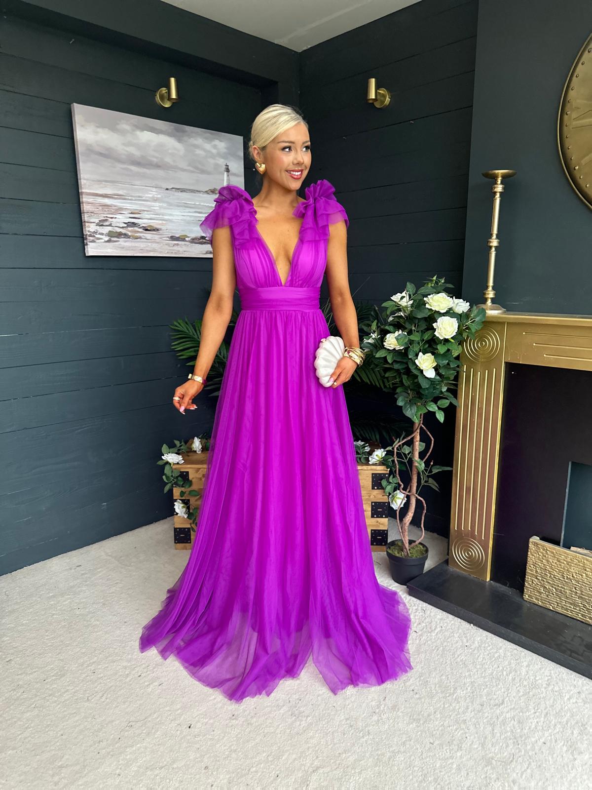 Bianca Occasion Tulle Maxi Dress Violet