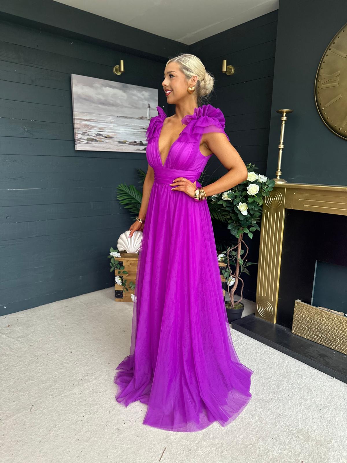 Bianca Occasion Tulle Maxi Dress Violet