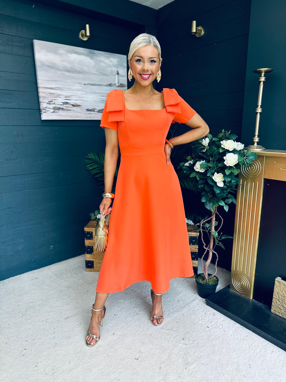 Pippa Detailed Occasion Dress Orange Pre Order 14 Mar