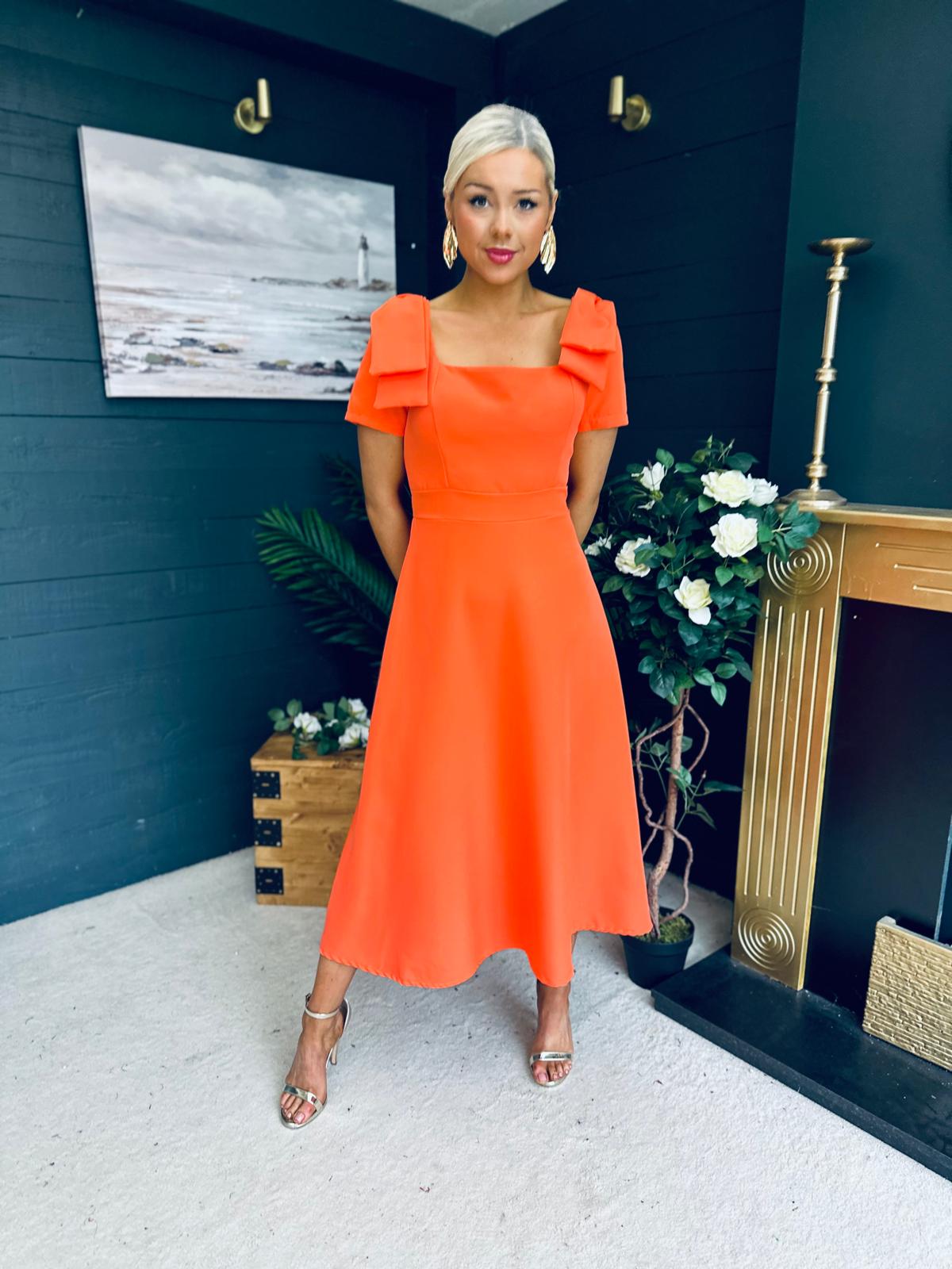 Pippa Detailed Occasion Dress Orange Pre Order 14 Mar