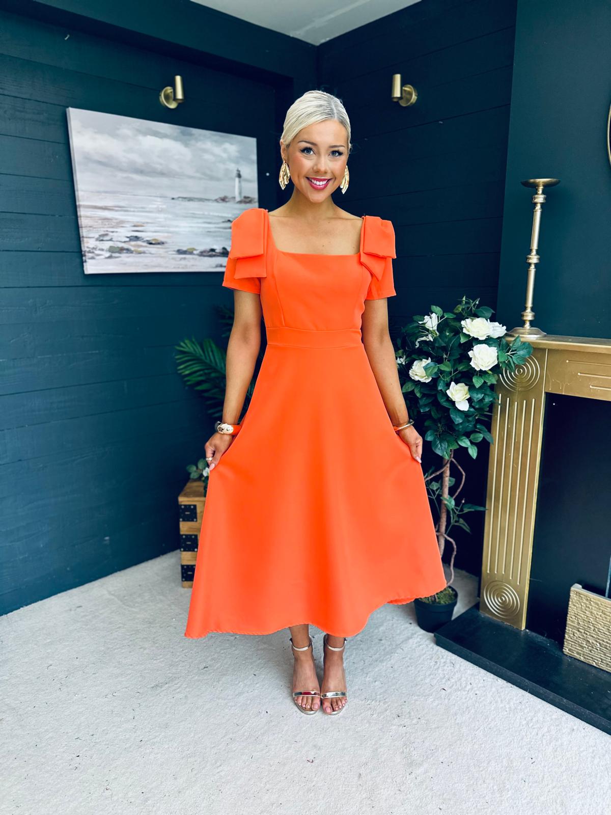 Pippa Detailed Occasion Dress Orange Pre Order 14 Mar