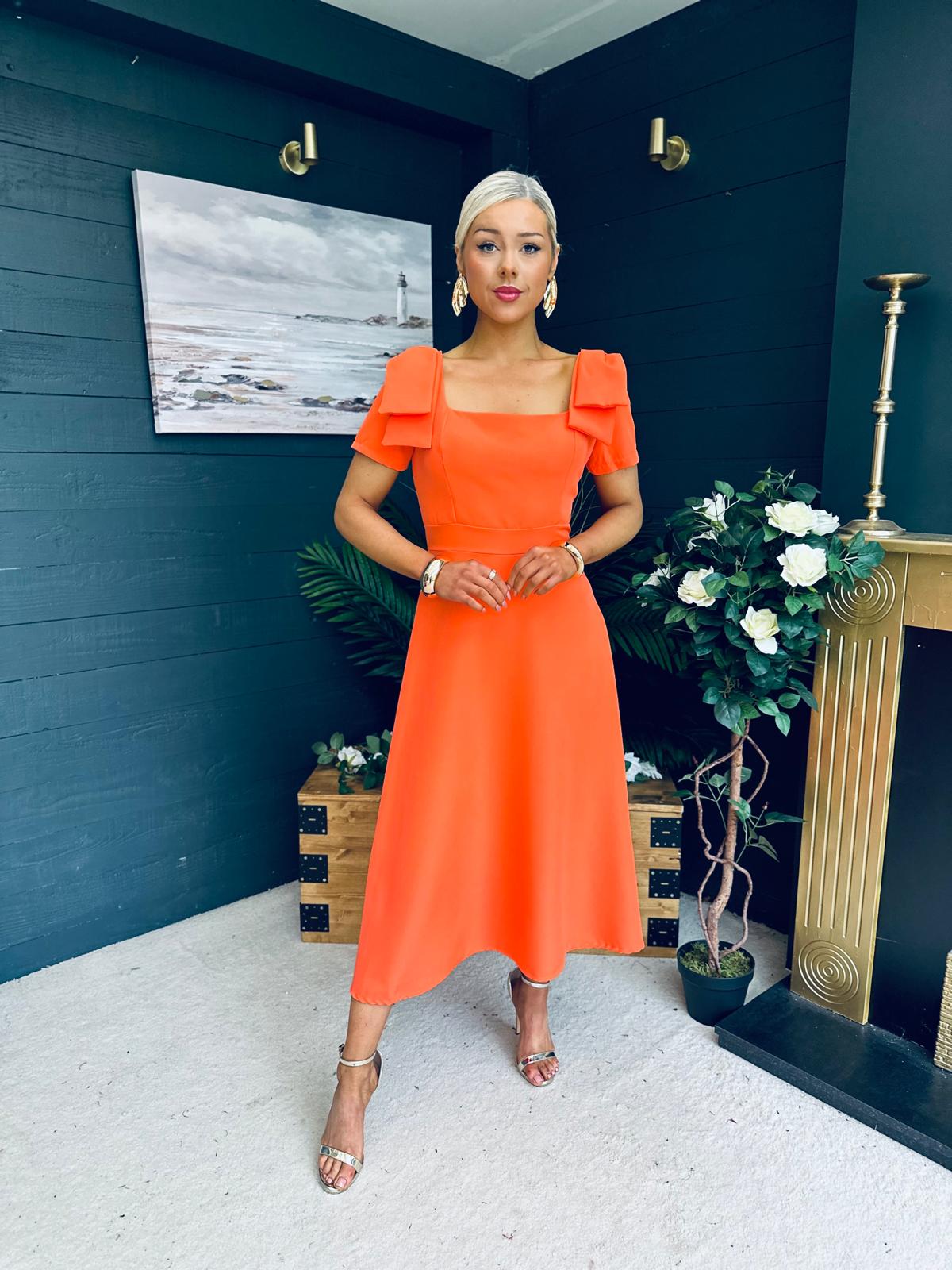 Pippa Detailed Occasion Dress Orange Pre Order 14 Mar