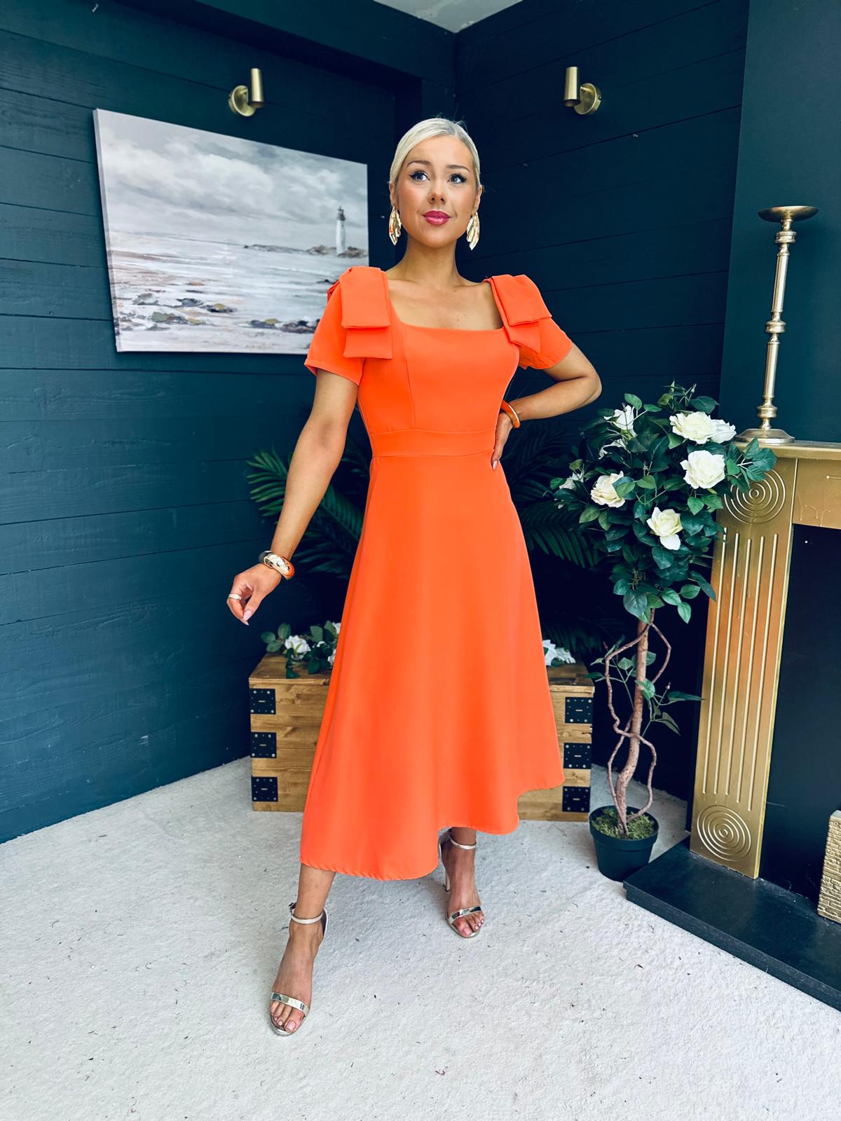 Pippa Detailed Occasion Dress Orange Pre Order 14 Mar