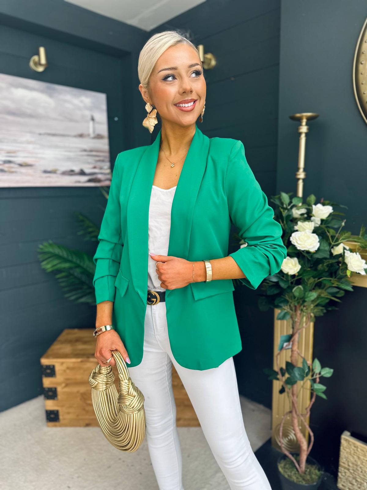 Donna Ruched Sleeve Blazer Green