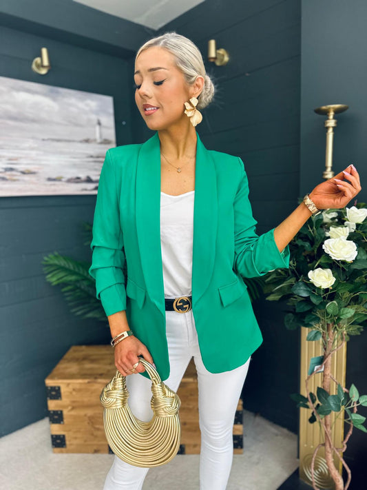 Donna Ruched Sleeve Blazer Green