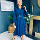 Briella Belted Midi Shirt Dress Navy