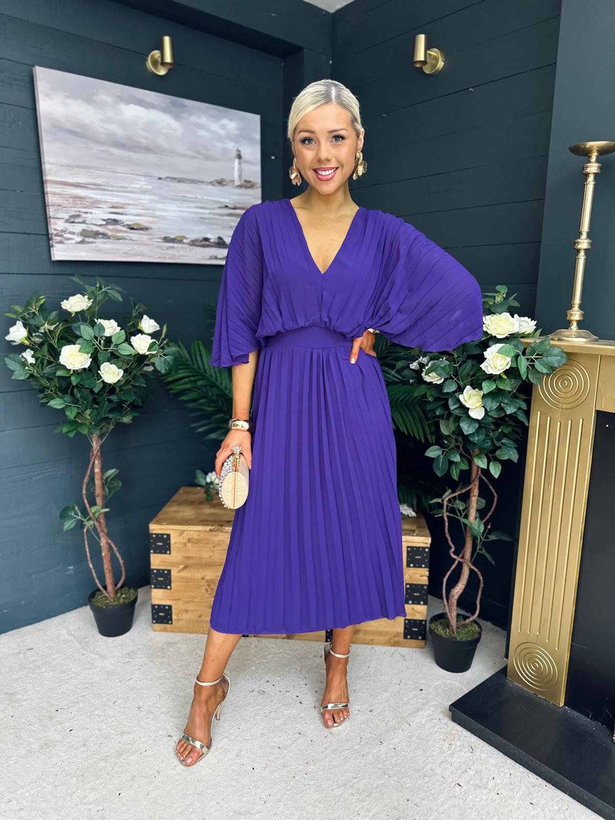 Eabha Pleated Midi Dress Violet