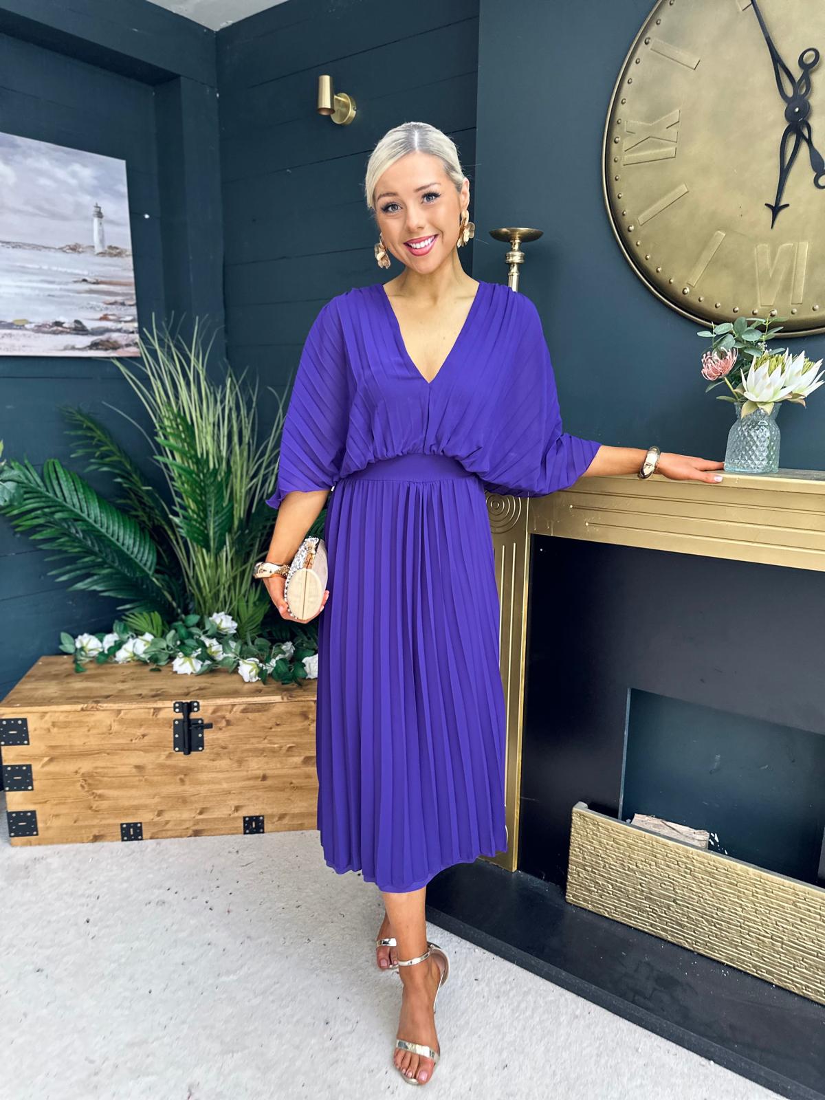 Eabha Pleated Midi Dress Violet