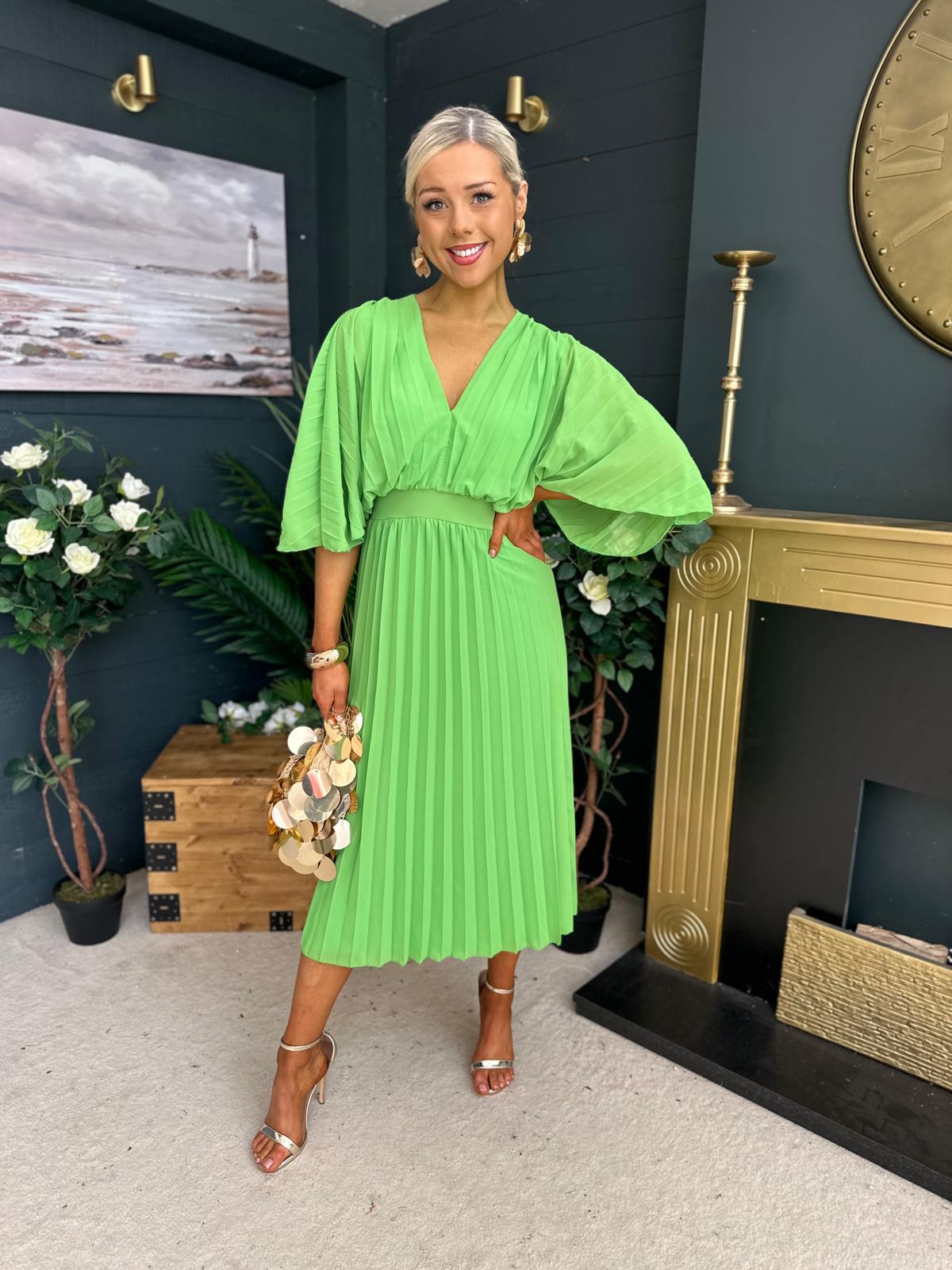 Eabha Pleated Midi Dress Green