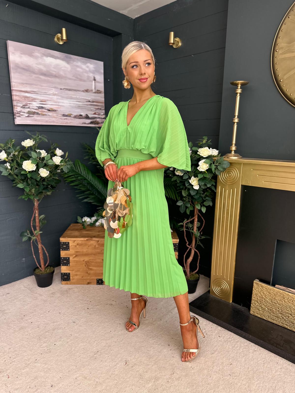 Eabha Pleated Midi Dress Green