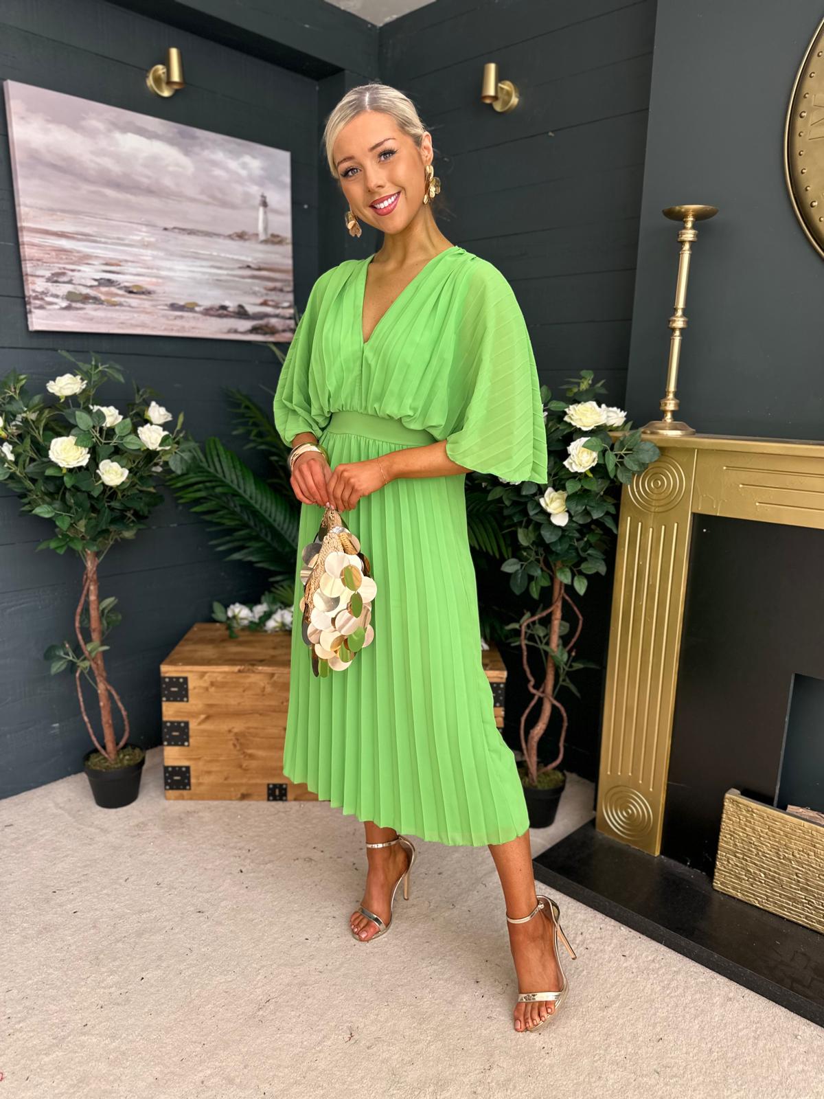 Eabha Pleated Midi Dress Green