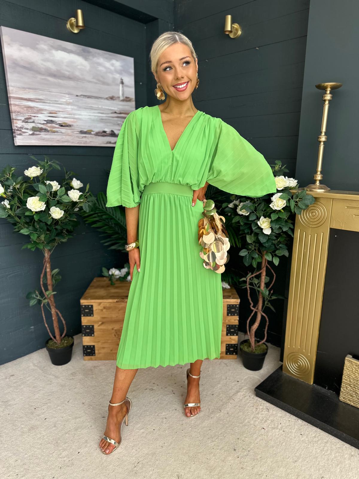 Eabha Pleated Midi Dress Green