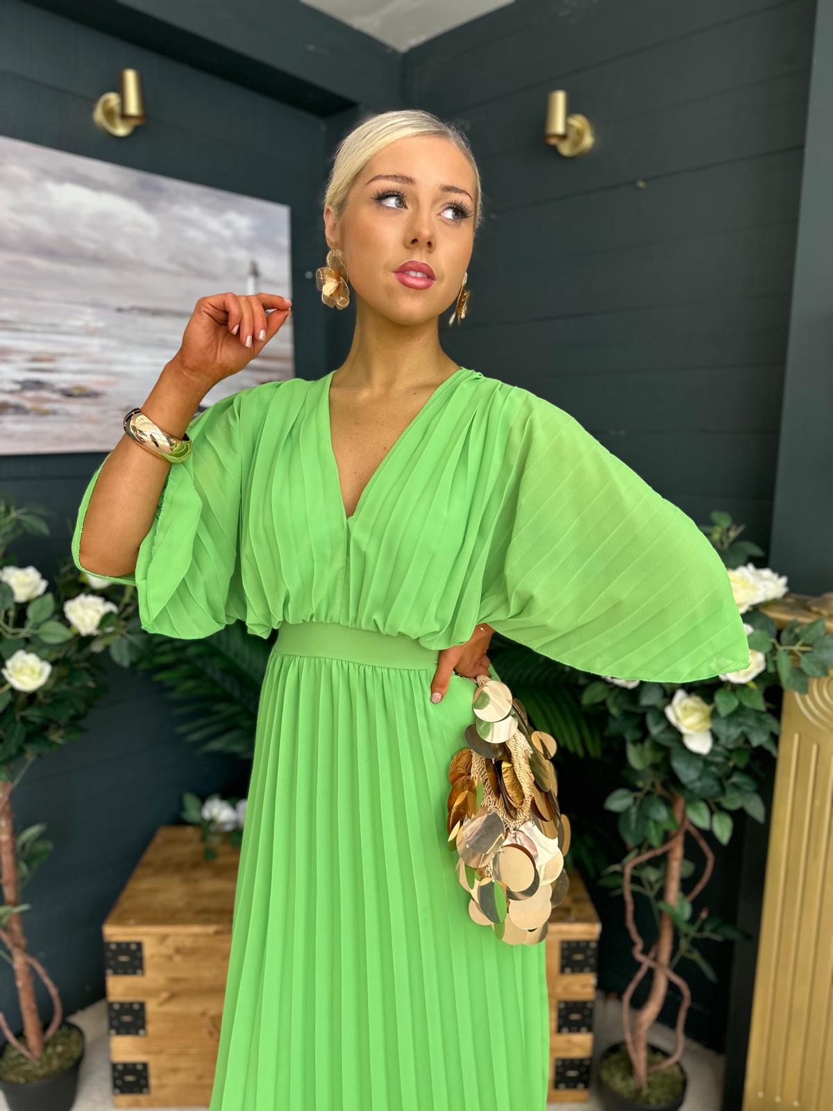 Eabha Pleated Midi Dress Green