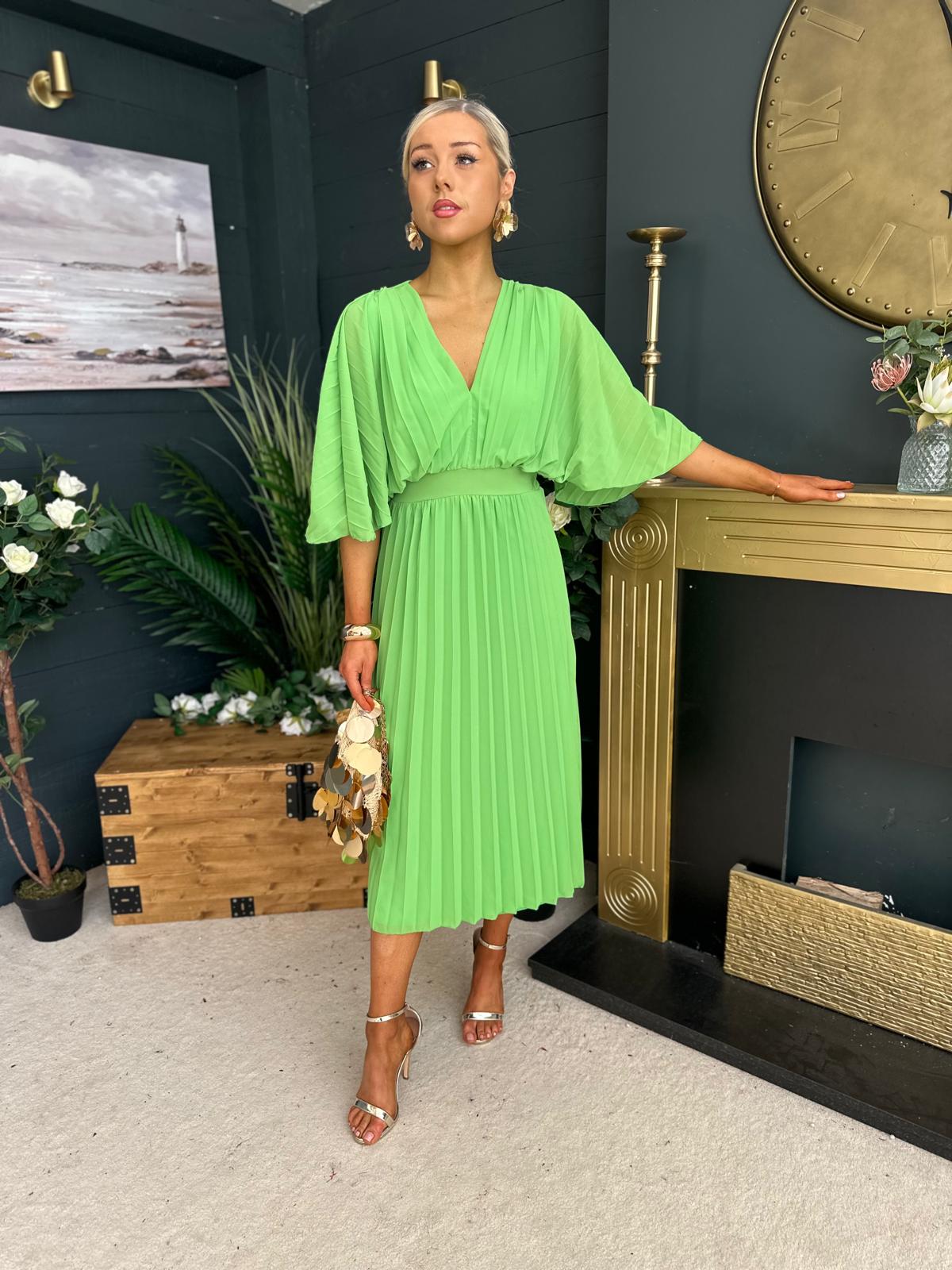 Eabha Pleated Midi Dress Green