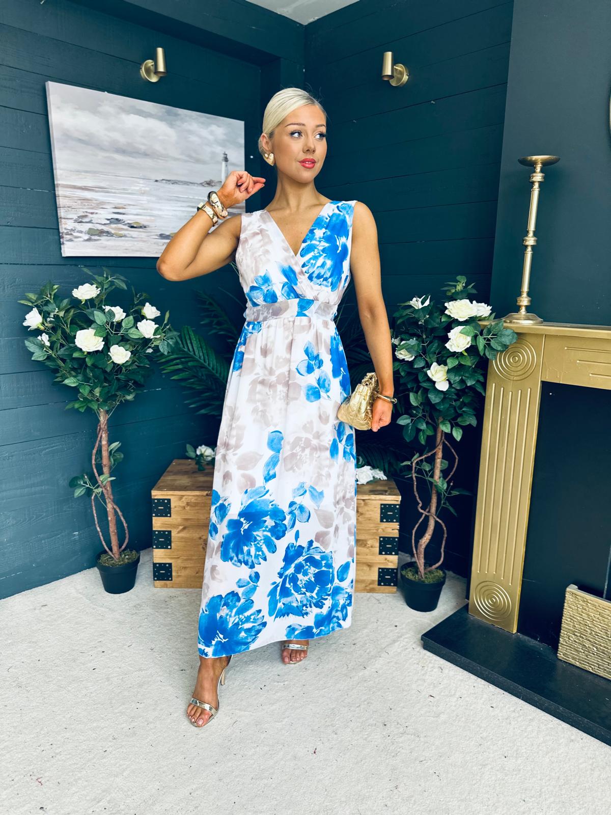 Alana Printed Midi Dress Blue